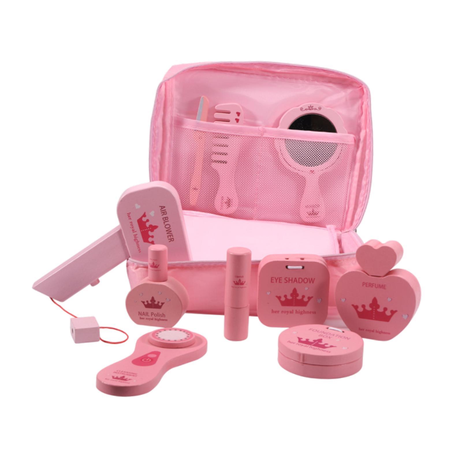 Beauty Makeup Kit For Girls - 10개 세트 나무 화장놀이 세트, 보관